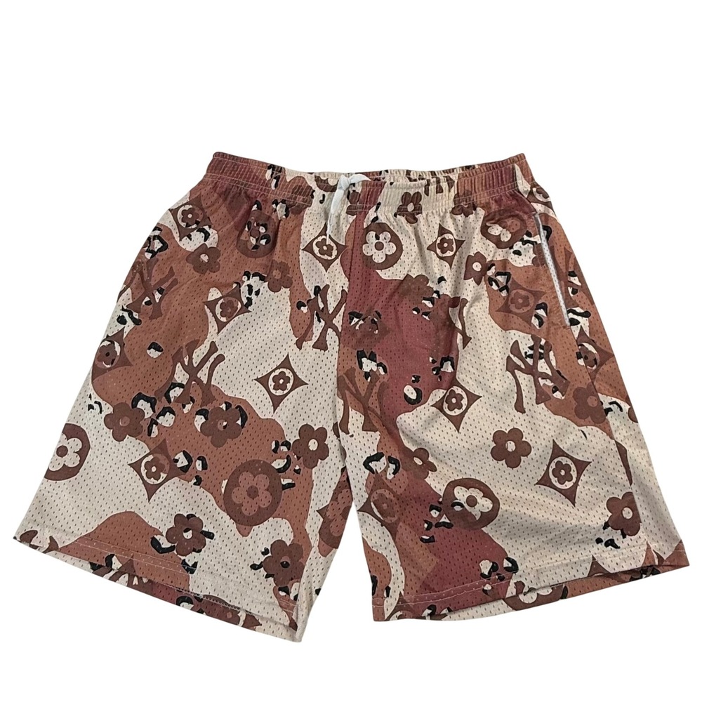 Mens Mesh Basketball Shorts Brown Desert Camo Floral Monogram Streetwear L